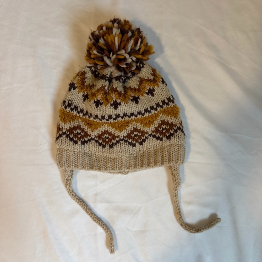 Zara Kids Knit Pom-Pom Hat - Brown and Cream